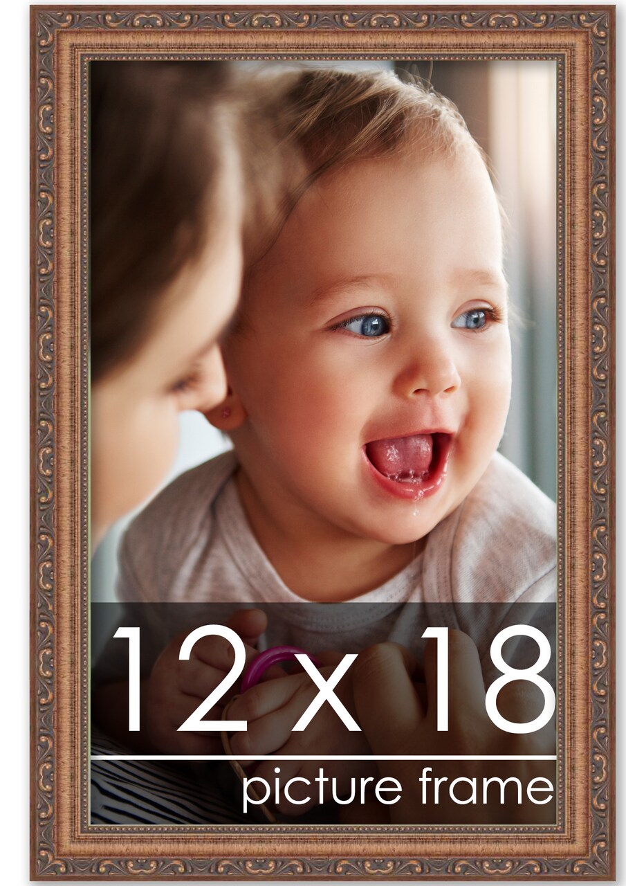 12x18 Antique Gold Bronze Wood Picture Frame - UV Acrylic, Foam Board Backing, Hanging Hardware